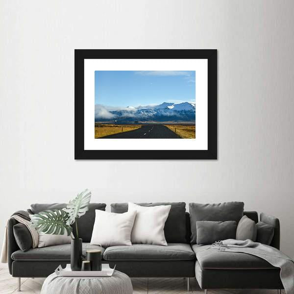 Road Leading To Snow Covered Mountains Canvas Wall Art-3 Horizontal-Gallery Wrap-25" x 16"-Tiaracle
