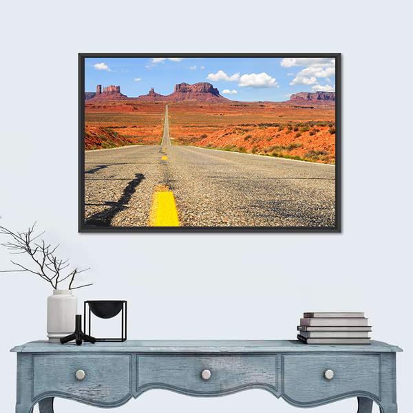 Road Level View Of Utah State Route Canvas Wall Art-1 Piece-Floating Frame-24" x 16"-Tiaracle