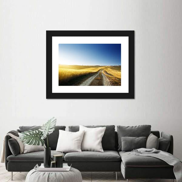 Road On Field In Tuscany At Sunset Canvas Wall Art-3 Horizontal-Gallery Wrap-25" x 16"-Tiaracle