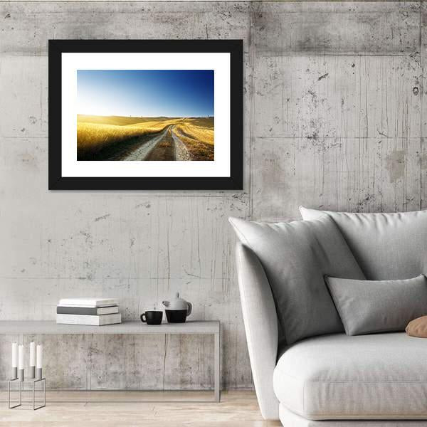 Road On Field In Tuscany At Sunset Canvas Wall Art-3 Horizontal-Gallery Wrap-25" x 16"-Tiaracle