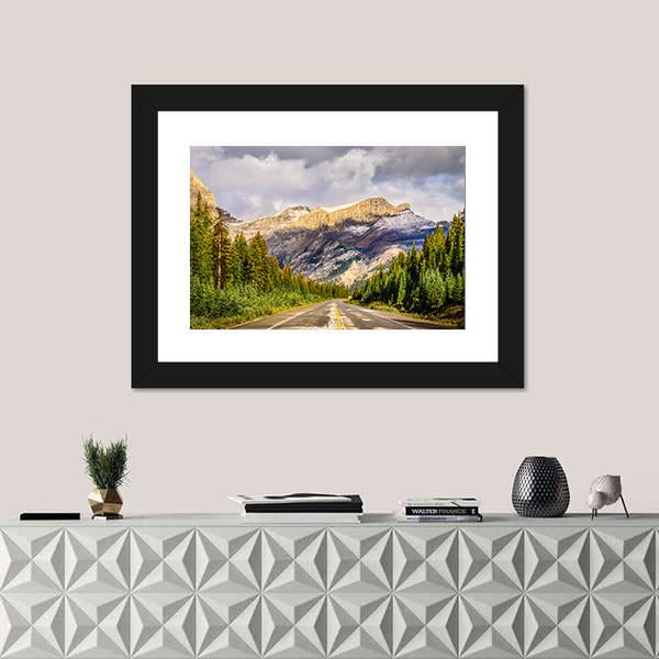 Road On Icefields Parkway In Canada Canvas Wall Art-1 Piece-Framed Print-20" x 16"-Tiaracle