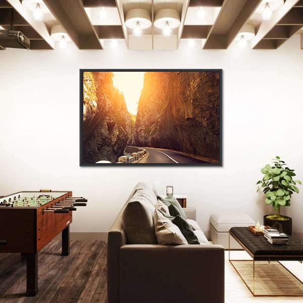 Road Passing Between Mountains Canvas Wall Art-1 Piece-Floating Frame-24" x 16"-Tiaracle