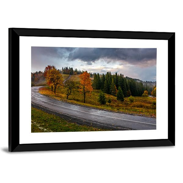 Road Through Autumn Forest Canvas Wall Art-5 Horizontal-Gallery Wrap-22" x 12"-Tiaracle