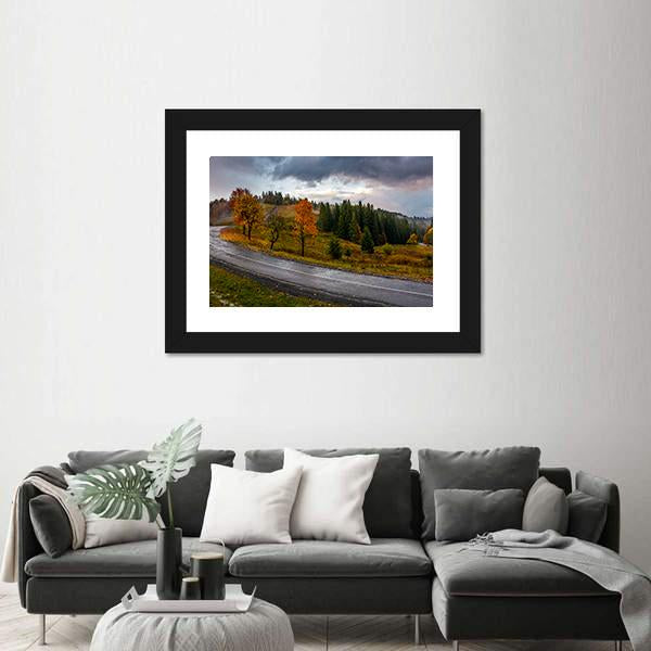 Road Through Autumn Forest Canvas Wall Art-5 Horizontal-Gallery Wrap-22" x 12"-Tiaracle