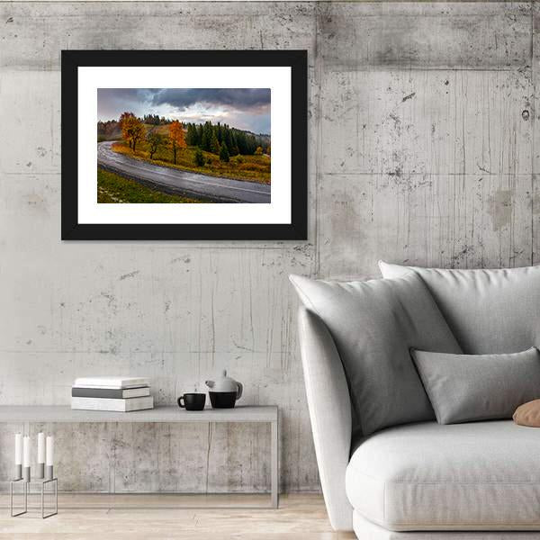 Road Through Autumn Forest Canvas Wall Art-5 Horizontal-Gallery Wrap-22" x 12"-Tiaracle