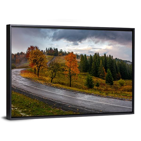 Road Through Autumn Forest Canvas Wall Art-5 Horizontal-Gallery Wrap-22" x 12"-Tiaracle