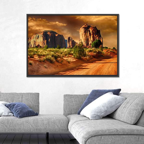 Road Through Monument Valley Arizona Canvas Wall Art-5 Horizontal-Gallery Wrap-22" x 12"-Tiaracle