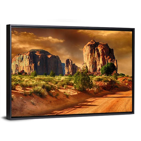 Road Through Monument Valley Arizona Canvas Wall Art-5 Horizontal-Gallery Wrap-22" x 12"-Tiaracle