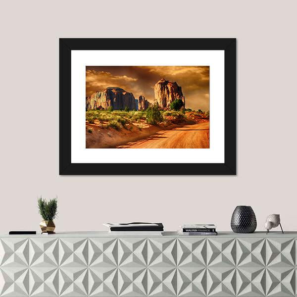 Road Through Monument Valley Canvas Wall Art-1 Piece-Framed Print-20" x 16"-Tiaracle