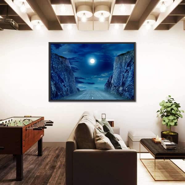 Road To Moon Canvas Wall Art-1 Piece-Floating Frame-24" x 16"-Tiaracle