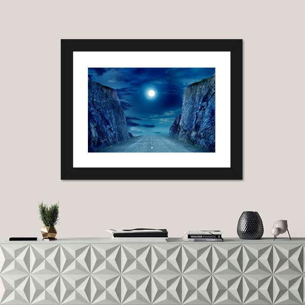Road To Moon Canvas Wall Art-1 Piece-Framed Print-20" x 16"-Tiaracle