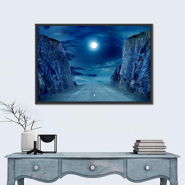 Road To Moon Canvas Wall Art-5 Horizontal-Gallery Wrap-22" x 12"-Tiaracle