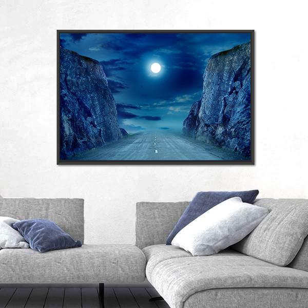 Road To Moon Canvas Wall Art-5 Horizontal-Gallery Wrap-22" x 12"-Tiaracle