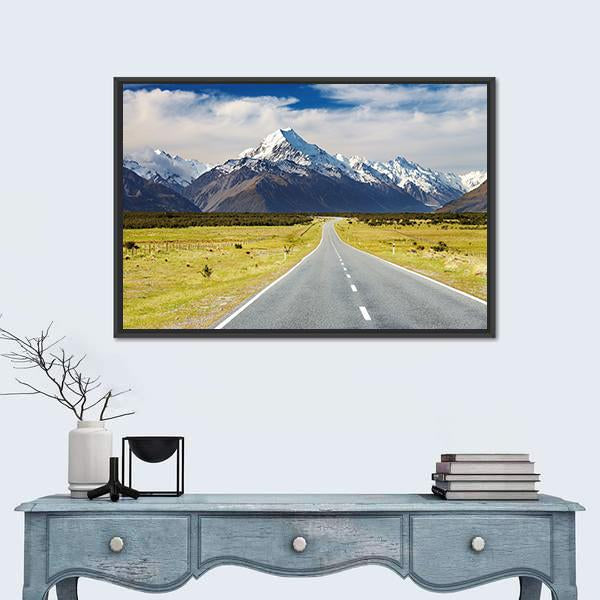 Road To Mount Cook Canvas Wall Art-1 Piece-Floating Frame-24" x 16"-Tiaracle