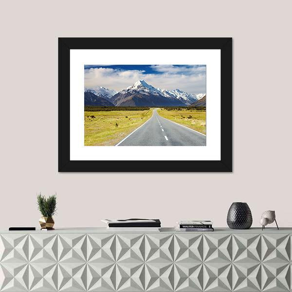 Road To Mount Cook Canvas Wall Art-1 Piece-Framed Print-20" x 16"-Tiaracle