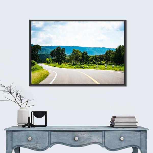 Road To Mountain In Country Canvas Wall Art-1 Piece-Floating Frame-24" x 16"-Tiaracle