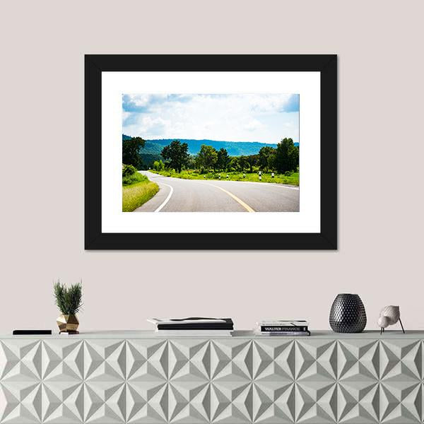 Road To Mountain In Country Canvas Wall Art-1 Piece-Framed Print-20" x 16"-Tiaracle