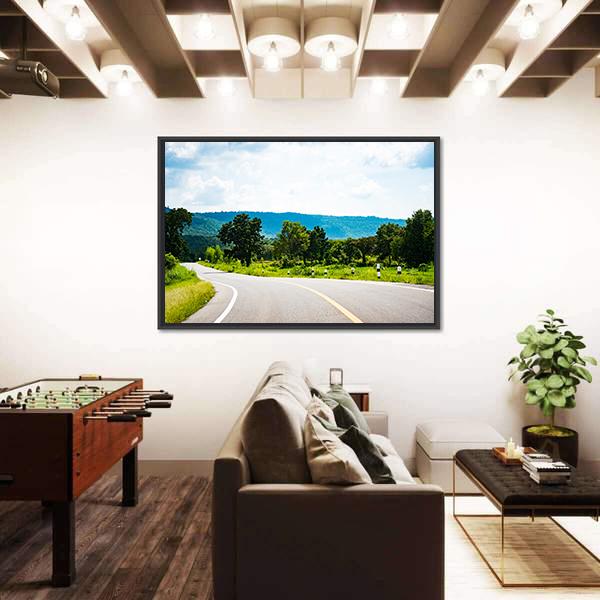 Road To Mountain In Country Canvas Wall Art-3 Horizontal-Gallery Wrap-25" x 16"-Tiaracle