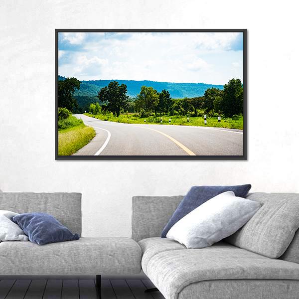Road To Mountain In Country Canvas Wall Art-3 Horizontal-Gallery Wrap-25" x 16"-Tiaracle