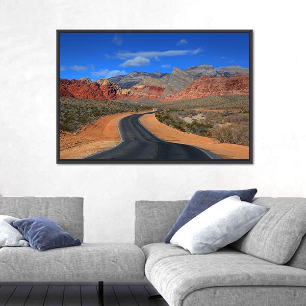 Road To Red Rock Canyon Canvas Wall Art-1 Piece-Floating Frame-36" x 24"-Tiaracle