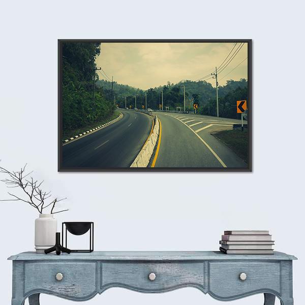 Road Up The Mountain With Dangerous Curves Canvas Wall Art-1 Piece-Floating Frame-24" x 16"-Tiaracle
