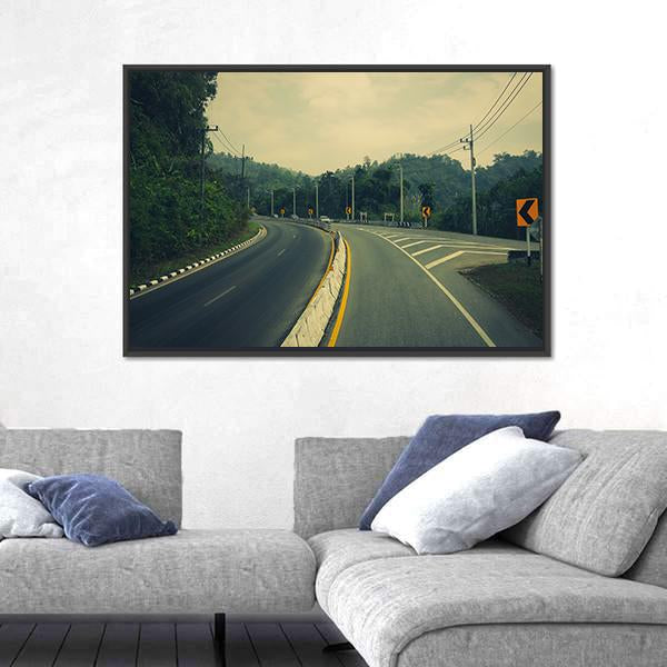 Road Up The Mountain With Dangerous Curves Canvas Wall Art-3 Horizontal-Gallery Wrap-25" x 16"-Tiaracle