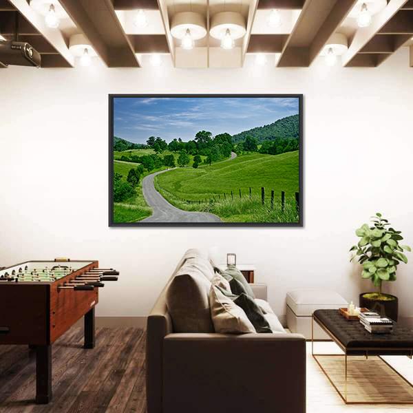 Road Winds Through The Foothills Of Blue Ridge Mountains Canvas Wall Art-3 Horizontal-Gallery Wrap-25" x 16"-Tiaracle
