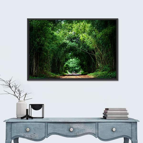 Road With Bamboo Canvas Wall Art-1 Piece-Floating Frame-24" x 16"-Tiaracle