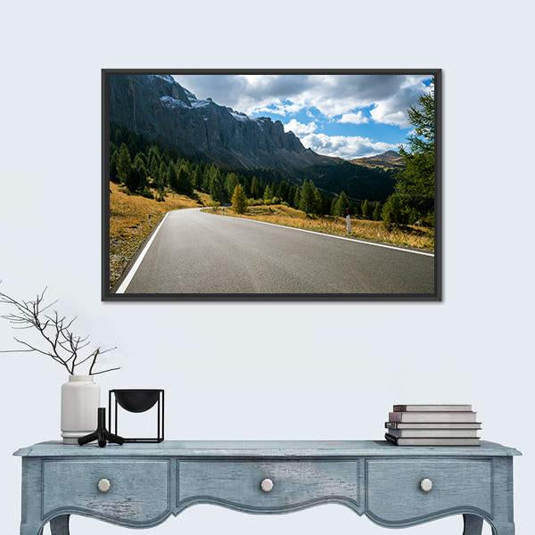 Road With Trees Forest And Mountains Canvas Wall Art-1 Piece-Floating Frame-24" x 16"-Tiaracle