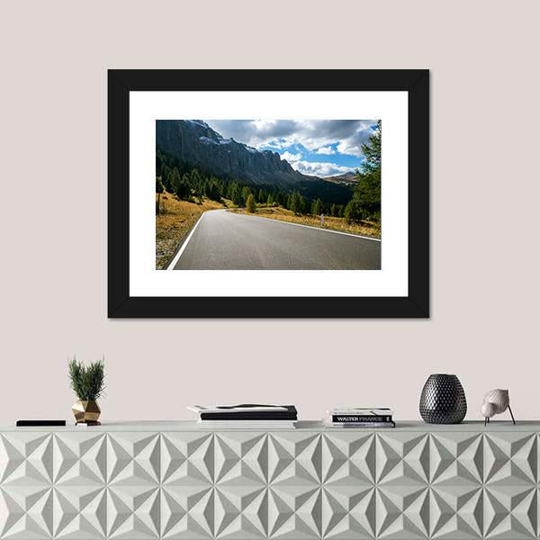 Road With Trees Forest And Mountains Canvas Wall Art-1 Piece-Framed Print-20" x 16"-Tiaracle