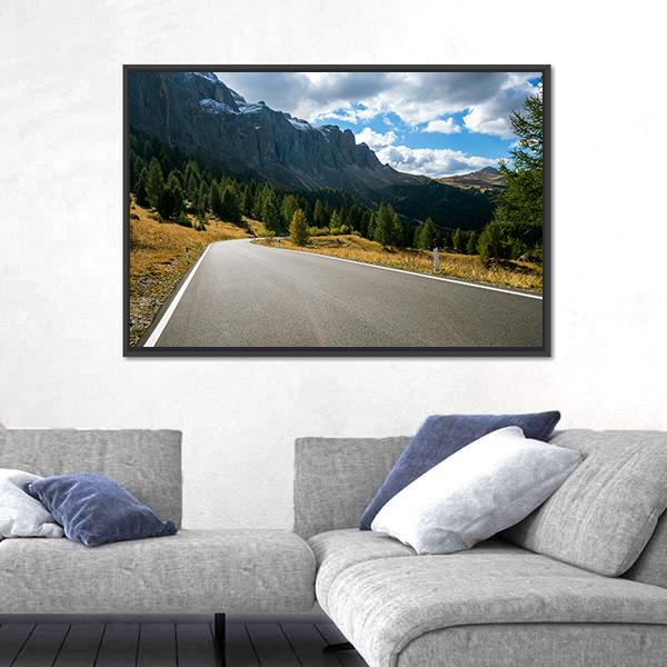 Road With Trees Forest And Mountains Canvas Wall Art-5 Horizontal-Gallery Wrap-22" x 12"-Tiaracle