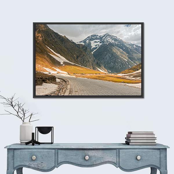 Roads Winding Up Towards High Himalayan Mountain Canvas Wall Art-1 Piece-Floating Frame-24" x 16"-Tiaracle