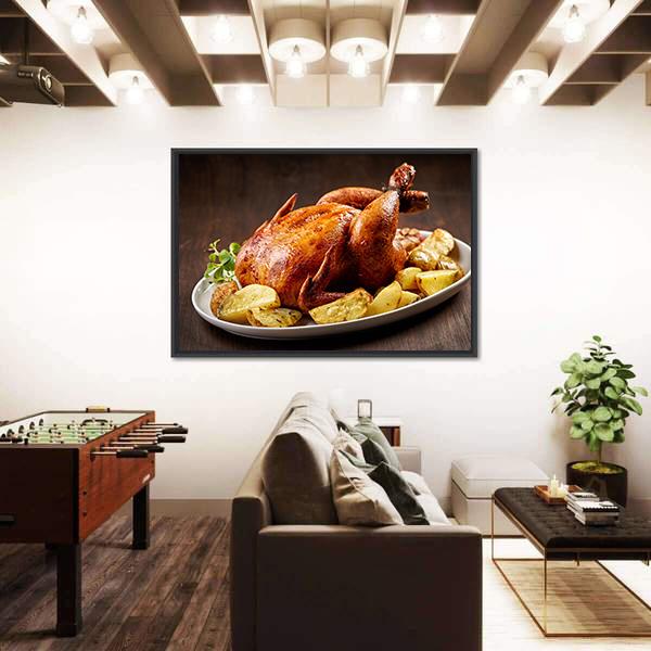 Roasted Chicken And Vegetables On Wooden Table Canvas Wall Art-5 Horizontal-Gallery Wrap-22" x 12"-Tiaracle