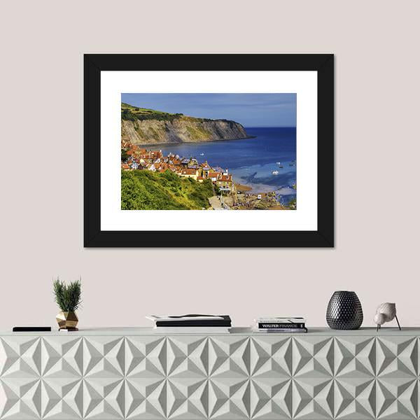 Robin Hoods Bay Village Canvas Wall Art-1 Piece-Framed Print-20" x 16"-Tiaracle