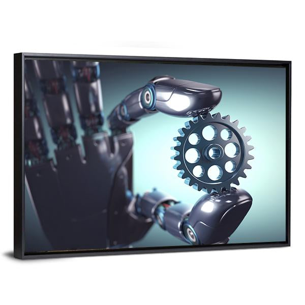 Robotic Hand Holding A Gear Concept Canvas Wall Art-3 Horizontal-Gallery Wrap-25" x 16"-Tiaracle