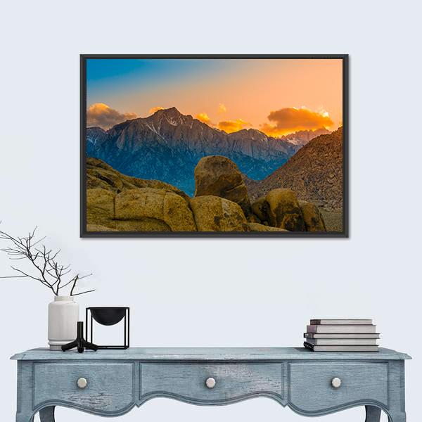 Rock Formations Of Alabama Hills Canvas Wall Art-1 Piece-Floating Frame-24" x 16"-Tiaracle
