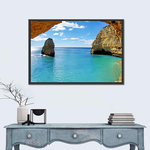 Rock Formations On The Algarve Coast Canvas Wall Art-1 Piece-Floating Frame-24" x 16"-Tiaracle