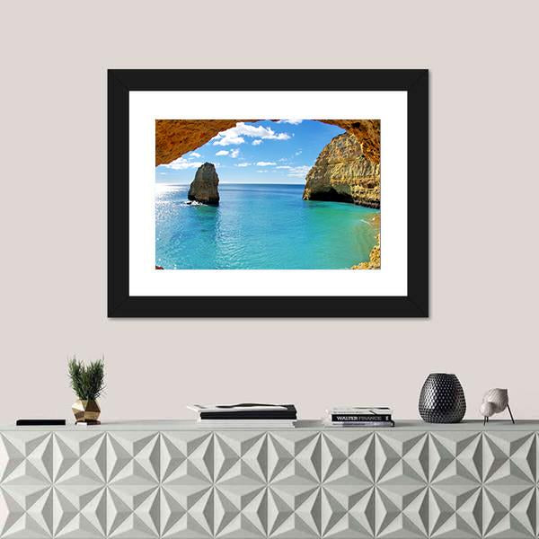Rock Formations On The Algarve Coast Canvas Wall Art-1 Piece-Framed Print-20" x 16"-Tiaracle
