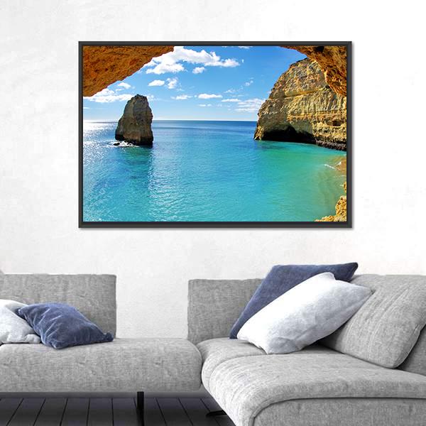 Rock Formations On The Algarve Coast Canvas Wall Art-3 Horizontal-Gallery Wrap-25" x 16"-Tiaracle
