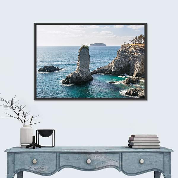 Rock In Jeju Island Canvas Wall Art-1 Piece-Floating Frame-24" x 16"-Tiaracle