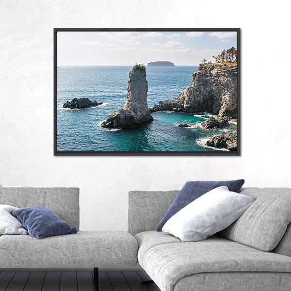 Rock In Jeju Island Canvas Wall Art-5 Horizontal-Gallery Wrap-22" x 12"-Tiaracle