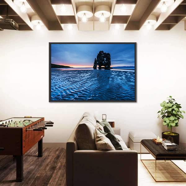 Rock In The Sea In Iceland Canvas Wall Art-1 Piece-Floating Frame-24" x 16"-Tiaracle
