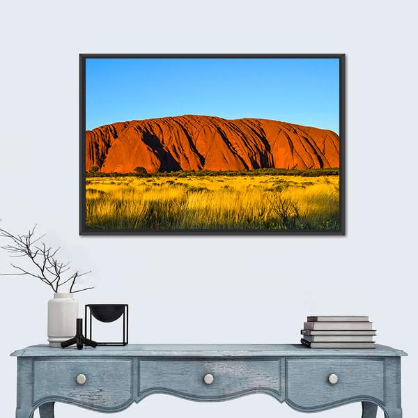 Rock Mountain Surrounded By Green Grass Canvas Wall Art-1 Piece-Floating Frame-24" x 16"-Tiaracle