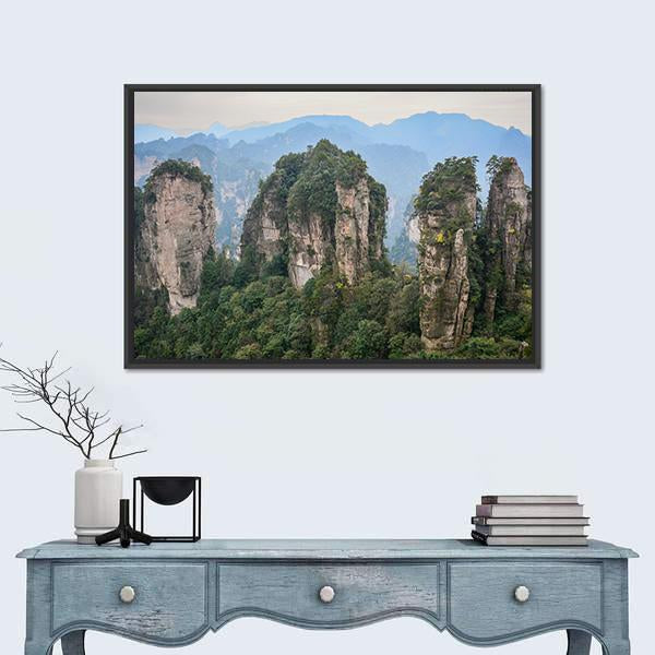 Rock Mountains At Zhangjiajie National Park In China Canvas Wall Art-1 Piece-Floating Frame-24" x 16"-Tiaracle