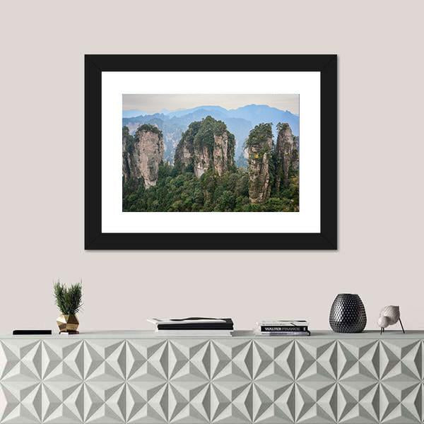Rock Mountains At Zhangjiajie National Park In China Canvas Wall Art-1 Piece-Framed Print-20" x 16"-Tiaracle
