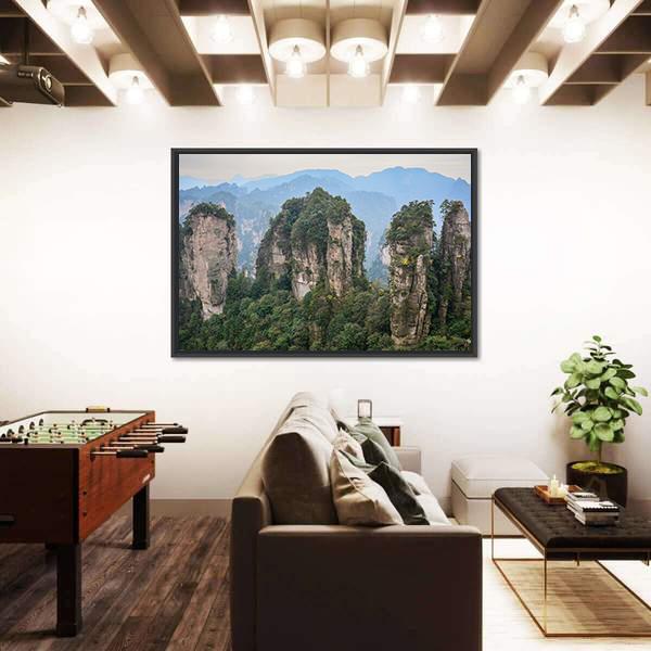 Rock Mountains At Zhangjiajie National Park In China Canvas Wall Art-3 Horizontal-Gallery Wrap-25" x 16"-Tiaracle