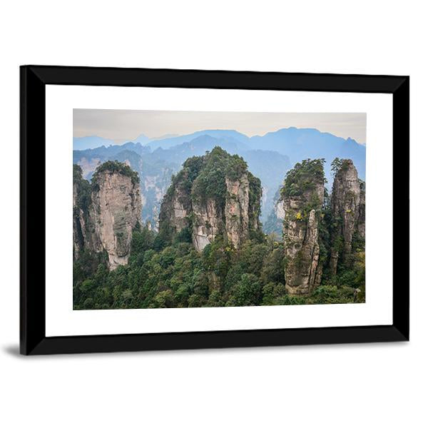 Rock Mountains At Zhangjiajie National Park In China Canvas Wall Art-3 Horizontal-Gallery Wrap-25" x 16"-Tiaracle