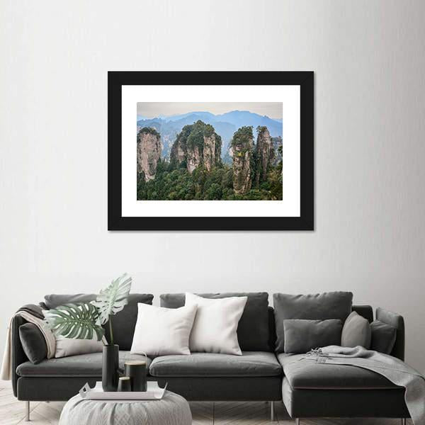 Rock Mountains At Zhangjiajie National Park In China Canvas Wall Art-3 Horizontal-Gallery Wrap-25" x 16"-Tiaracle