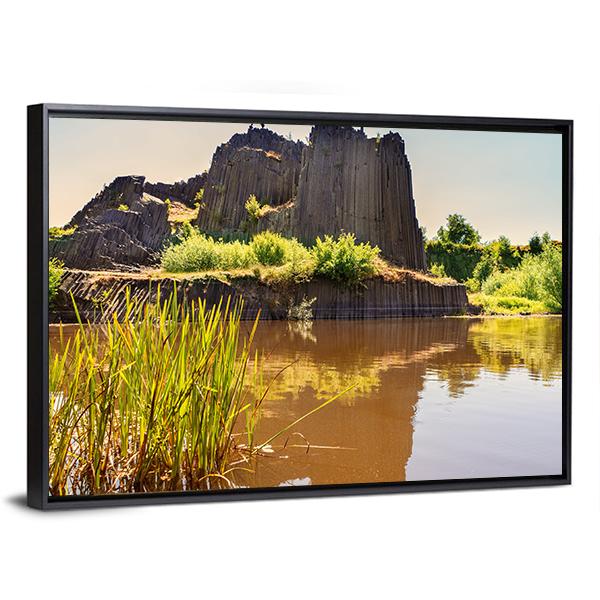 Rock Of Basalt With Reflection On Water Lake Canvas Wall Art-5 Horizontal-Gallery Wrap-22" x 12"-Tiaracle