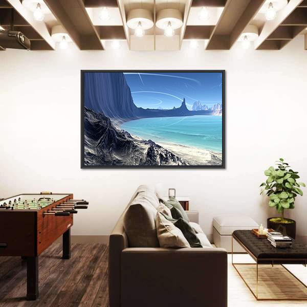 Rocks And Lake On Alien Planet Canvas Wall Art-5 Horizontal-Gallery Wrap-22" x 12"-Tiaracle